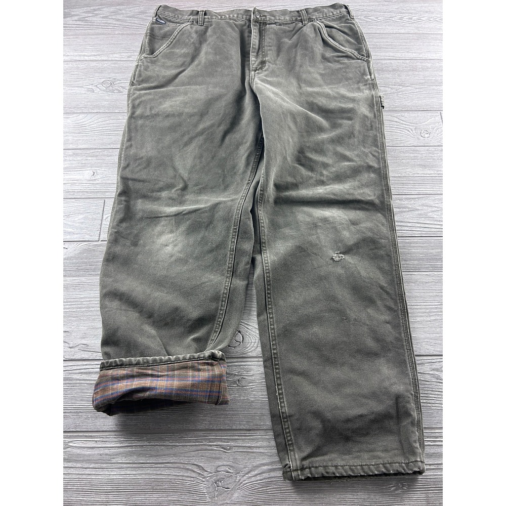 Sorel Mens Flannel Lined Carpenter Pants 40x32 Olive Green Canvas Utility Work